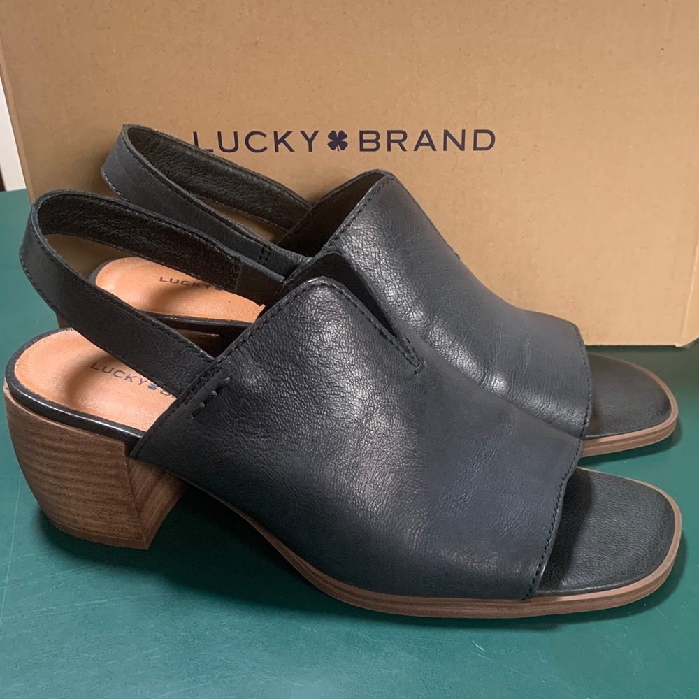 Lucky Brand Black Leather Heeled Sandals